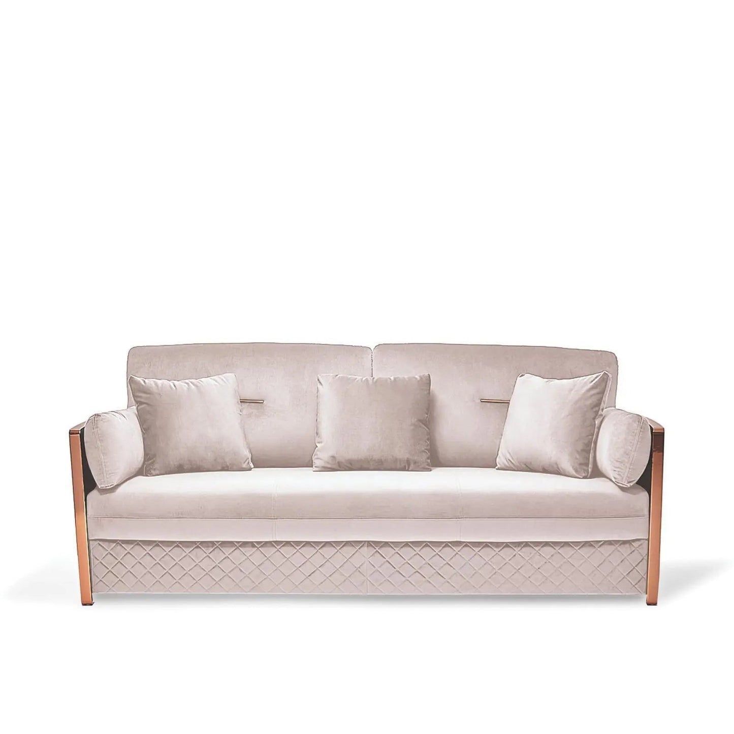 Adagio Rose Gold Polished Stainless Steel Base Beige Sofa Set