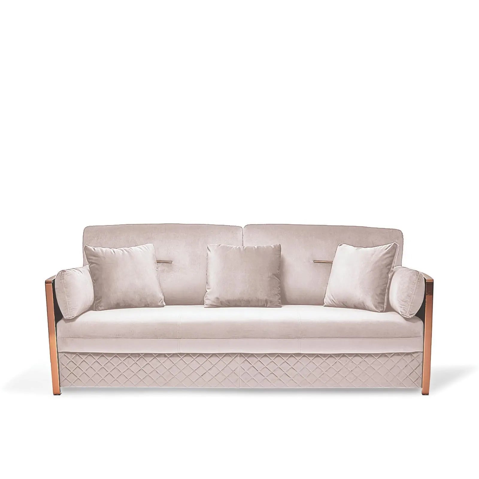 Adagio Rose Gold Polished Stainless Steel Base Beige Sofa Set