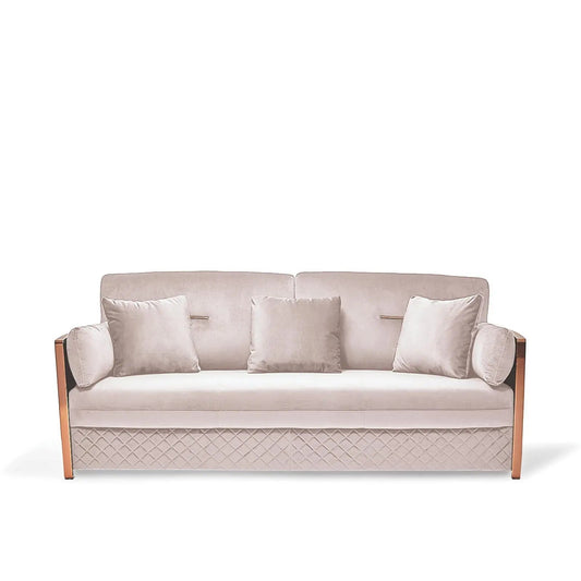 Adagio Rose Gold Polished Stainless Steel Base Beige Sofa Set