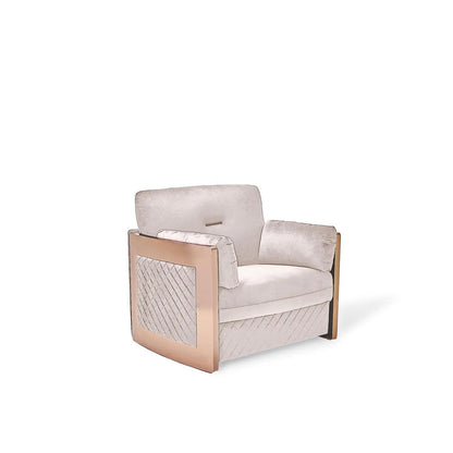 Adagio Rose Gold Polished Stainless Steel Base Beige Stylish Sofa Set RG