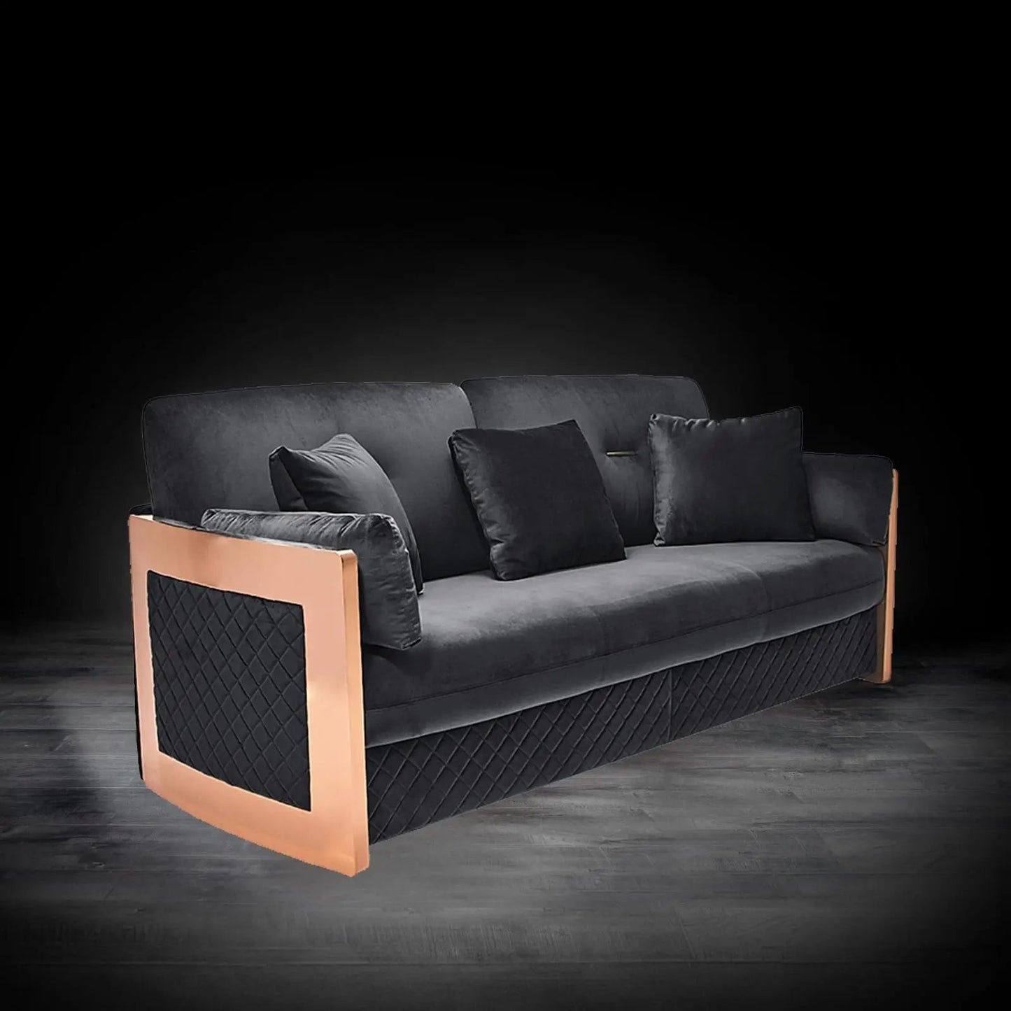 Adagio Rose Gold Luxury Sofa Set in Black