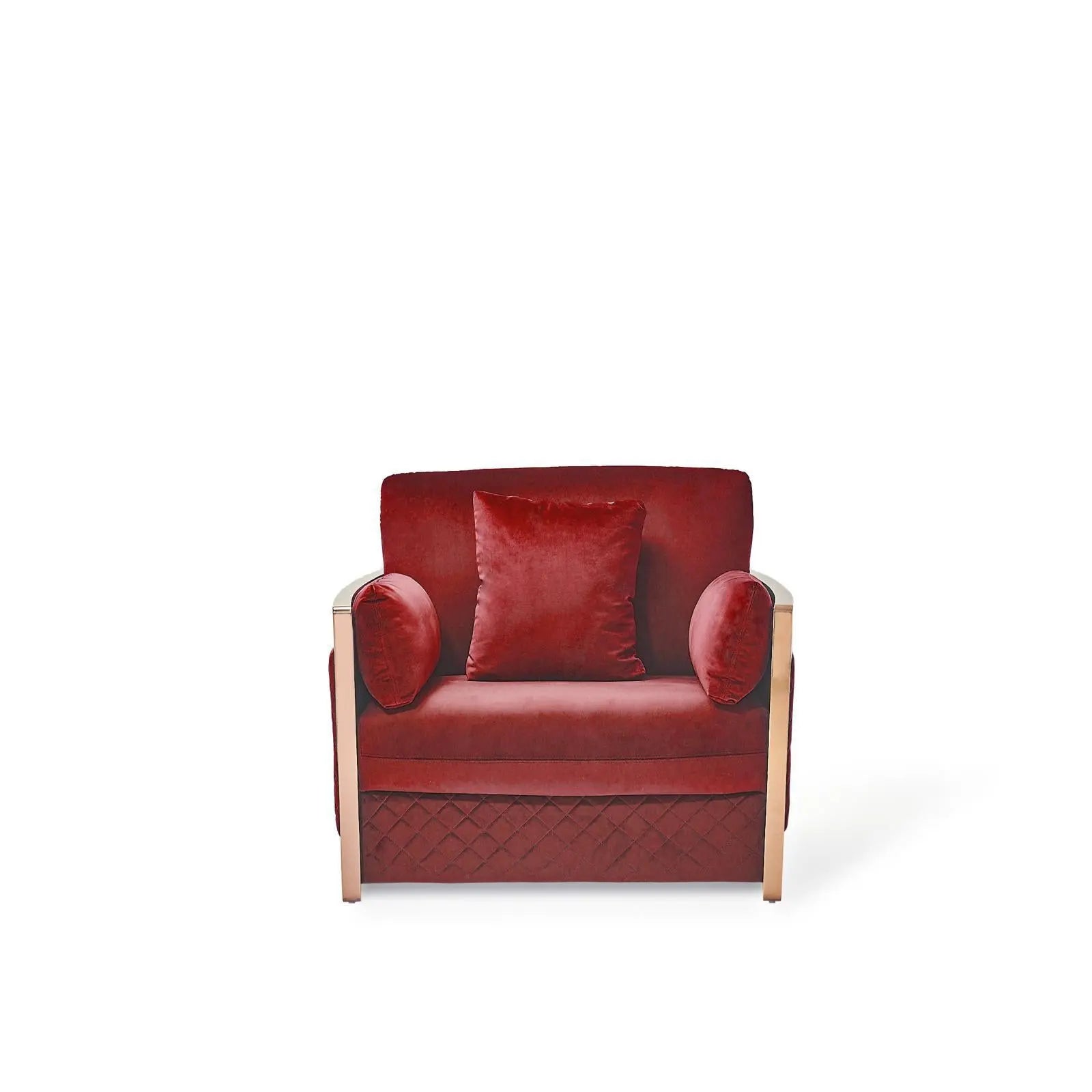 Adagio Rose Gold Polished Stainless Steel Base Burgandy Roberto Grassie Sofa Set RG