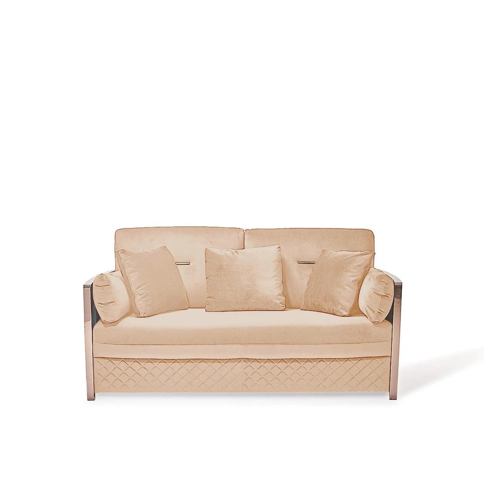 Adagio Rose Gold Polished Stainless Steel Base Dark Beige Stylish Sofa Set RG