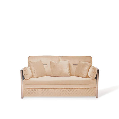 Adagio Rose Gold Polished Stainless Steel Base Dark Beige Stylish Sofa Set RG