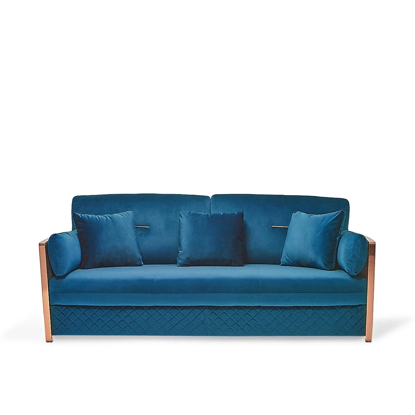 Adagio Rose Gold Polished Stainless Steel Base Dark Blue Sofa Set