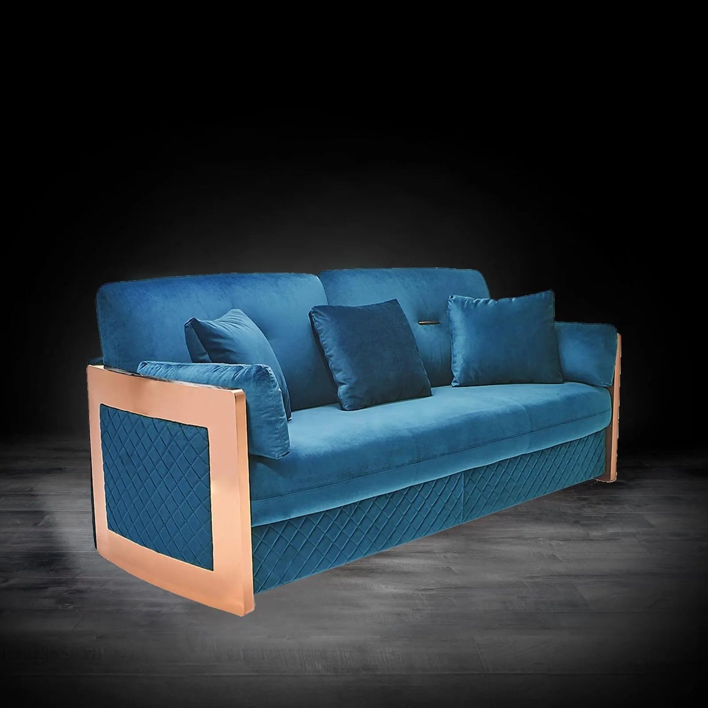 Adagio Rose Gold Luxury Sofa Set in Dark Blue