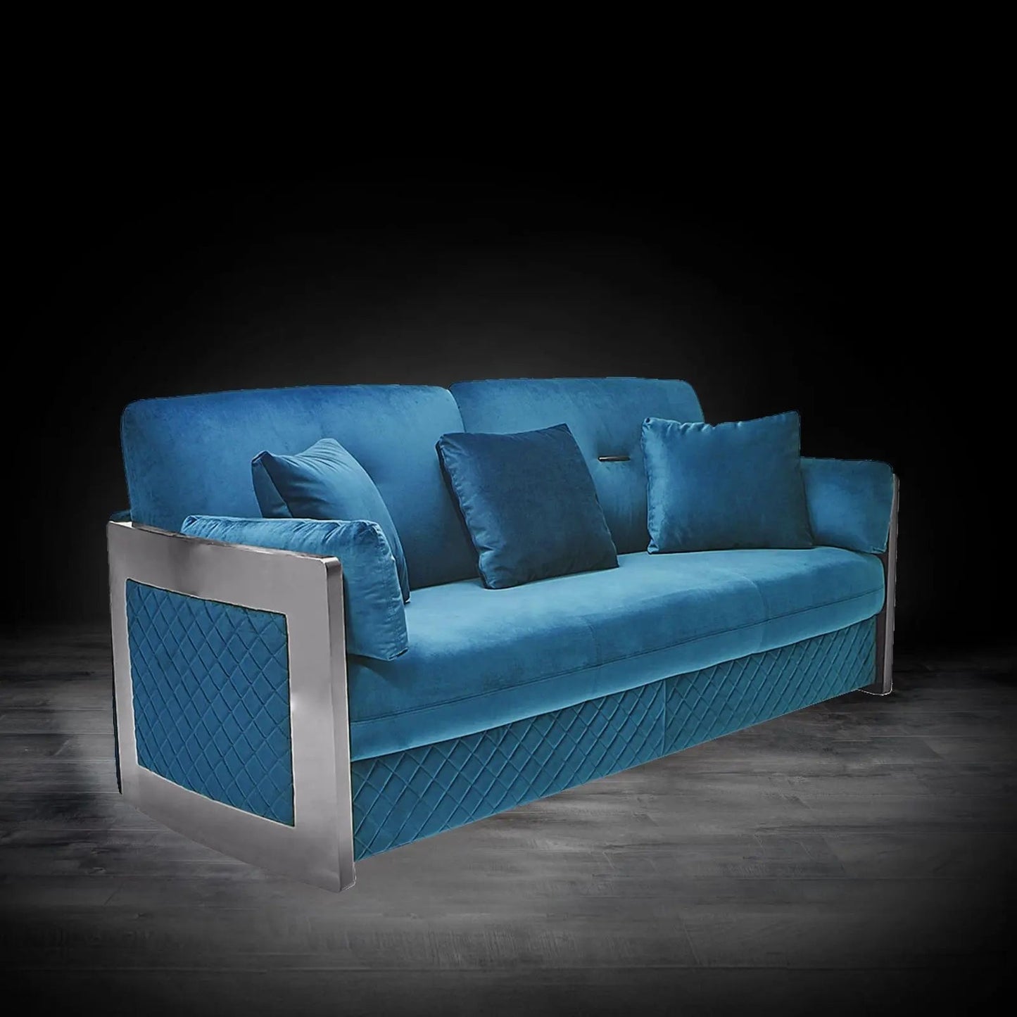 Adagio Silver Luxury Sofa Set in Dark Blue