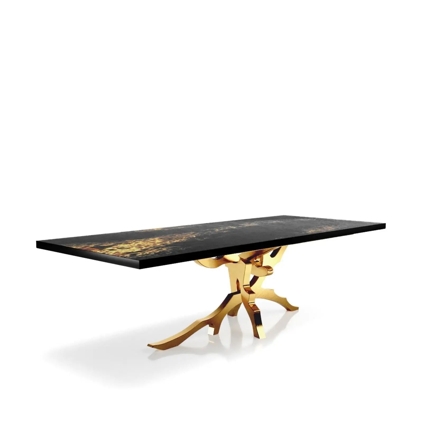 Albero Titanium Gold Brushed Stainless Steel Base Black Art Large Dining Table