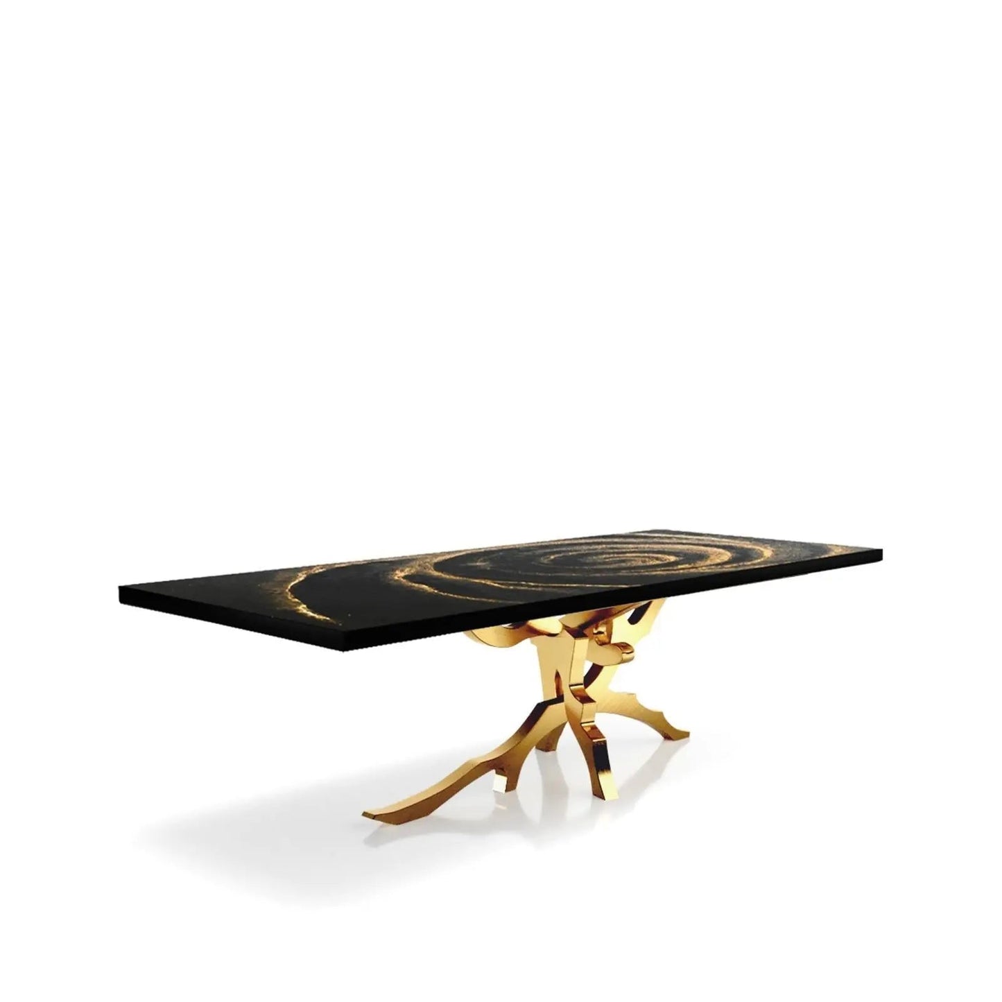 Albero Titanium Gold Brushed Stainless Steel Base Black Fiore Small Dining Table