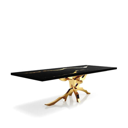 Albero Titanium Gold Brushed Stainless Steel Base Black Mountain Large Dining Table