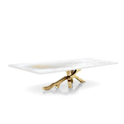 Albero Titanium Gold Brushed Stainless Steel Base White Art Large Coffee Table