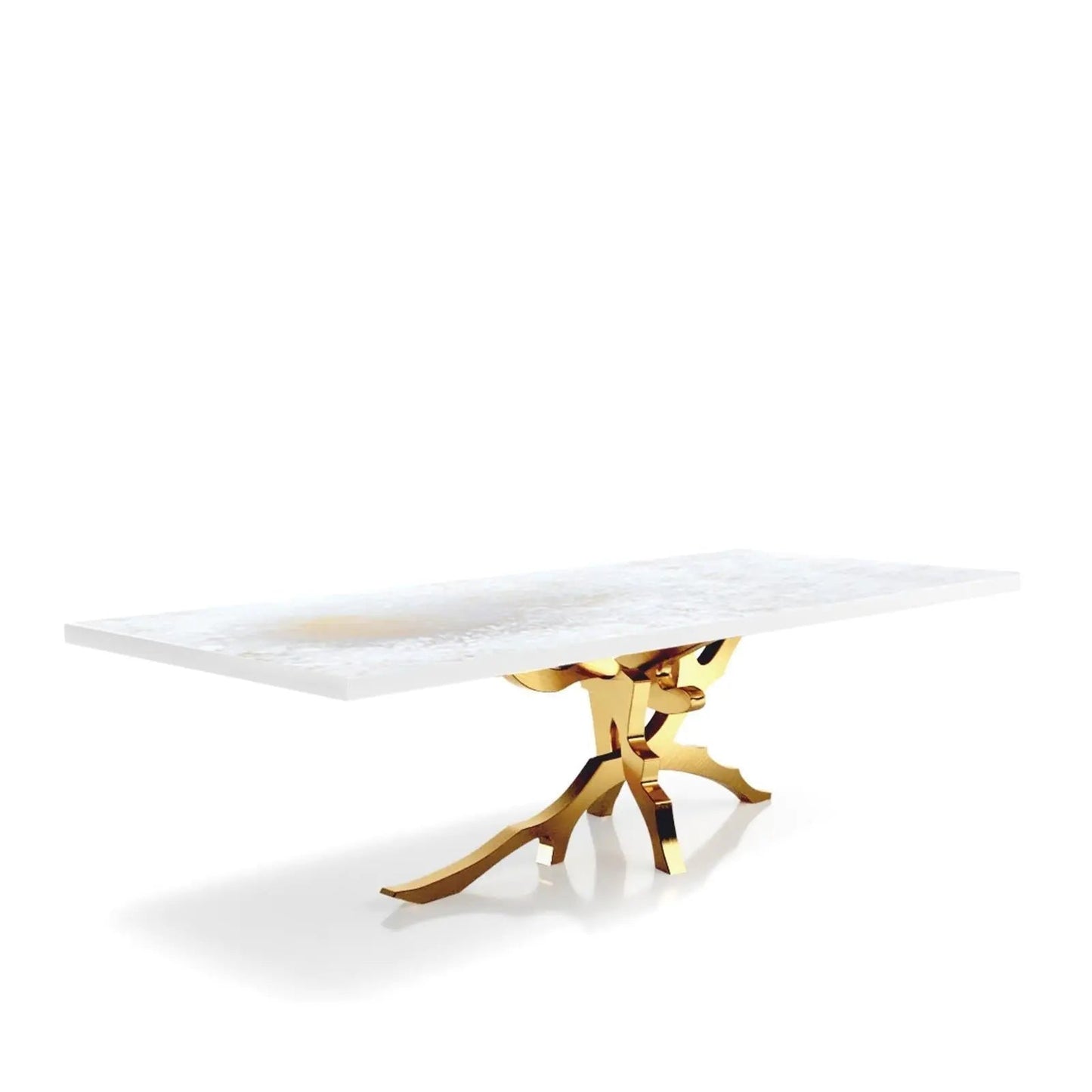 Albero Titanium Gold Brushed Stainless Steel Base White Art Large Dining Table