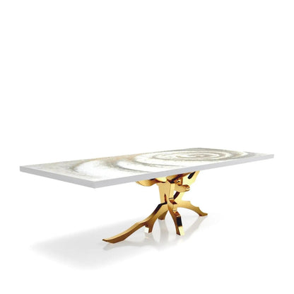 Albero Titanium Gold Brushed Stainless Steel Base White Fiore Large Dining Table