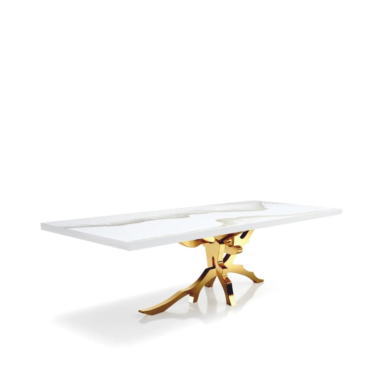 Albero Titanium Gold Brushed Stainless Steel Base White Mountain Small Dining Table