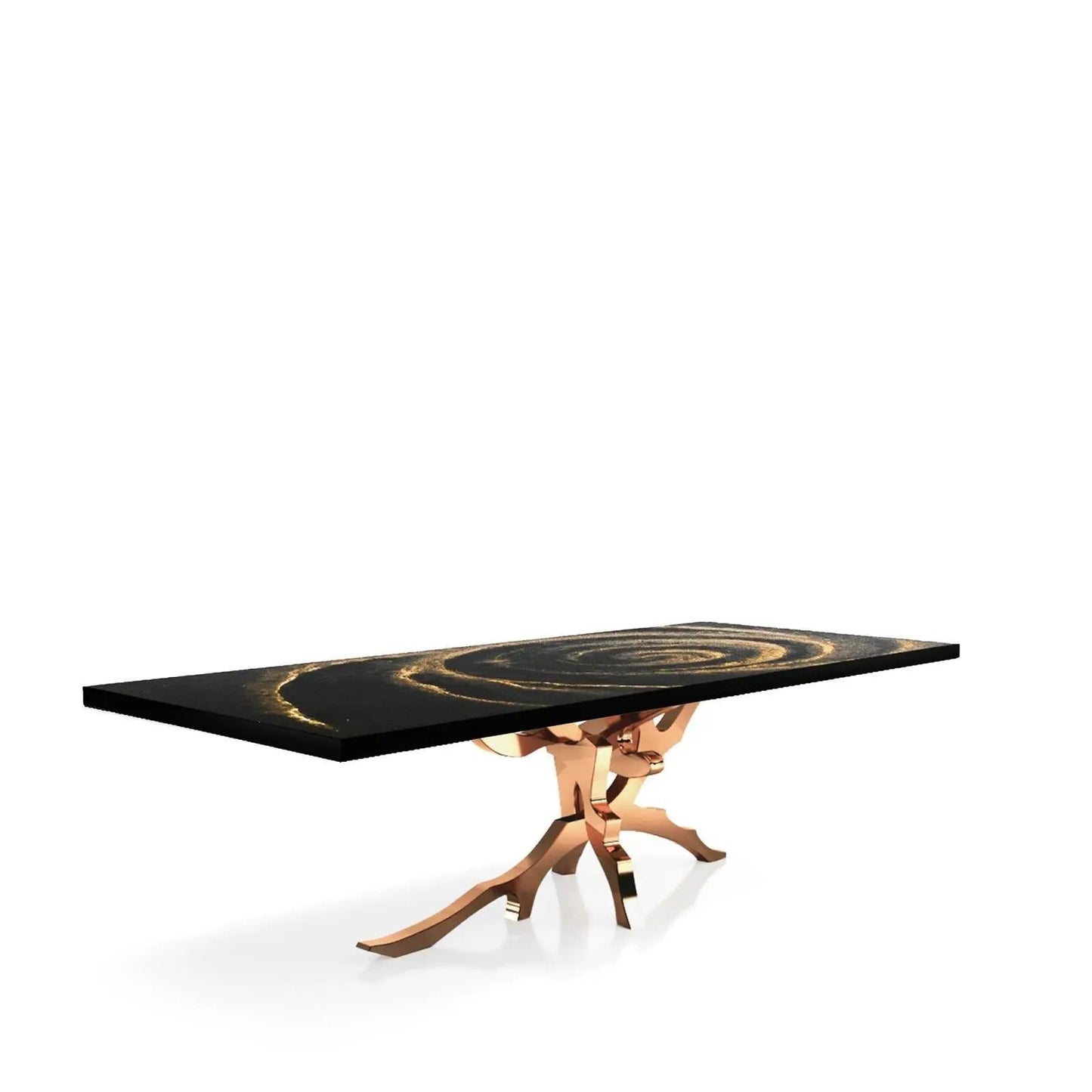Albero Rose Gold Polished Stainless Steel Base Black Fiore Small Dining Table