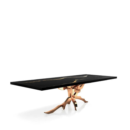 Albero Rose Gold Polished Stainless Steel Base Black Mountain Small Dining Table
