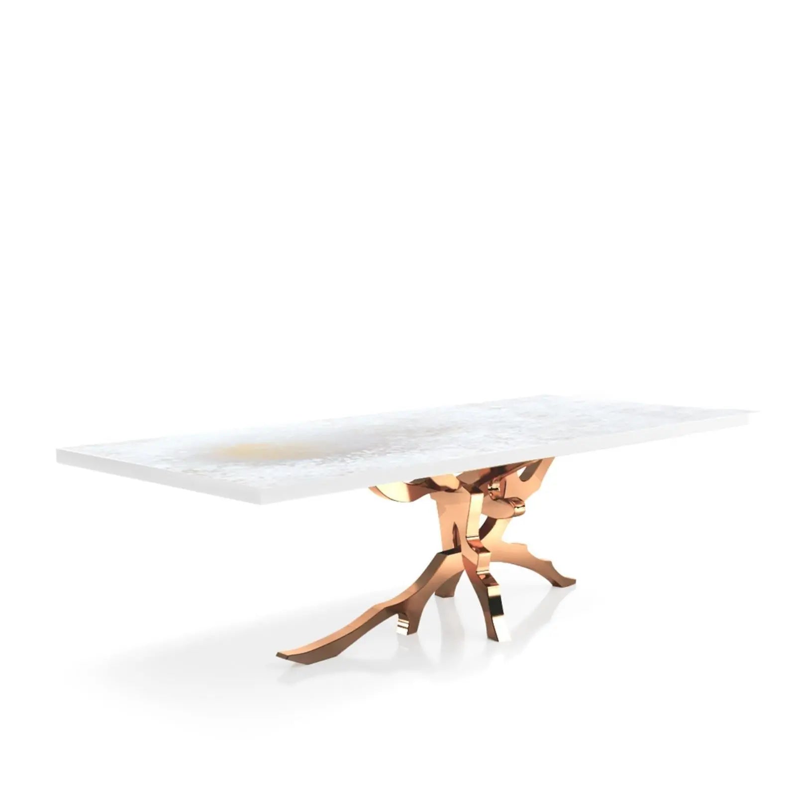 Albero Rose Gold Polished Stainless Steel Base White Art Large Dining Table
