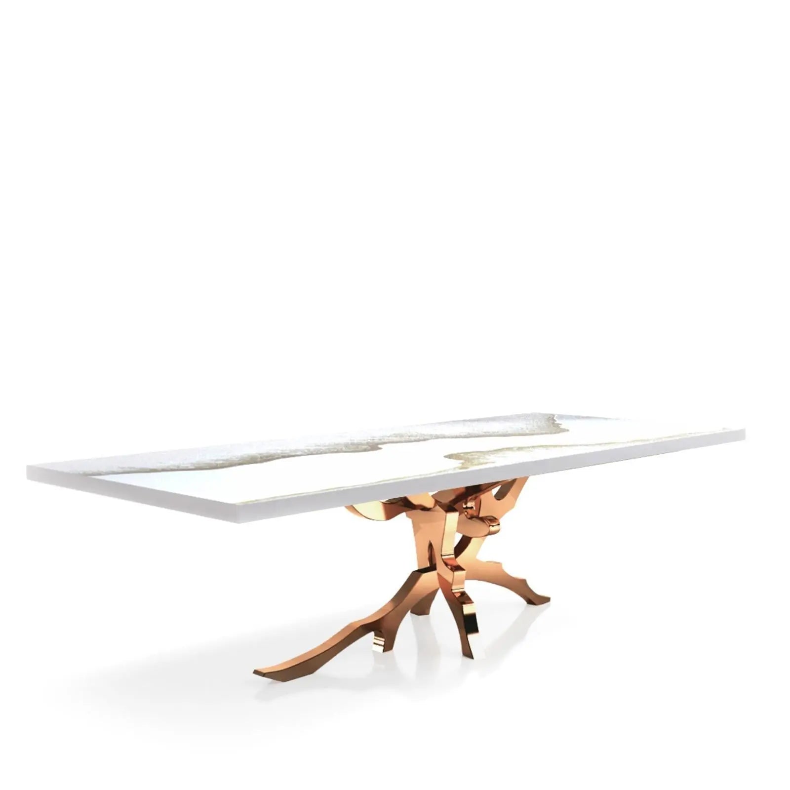 Albero Rose Gold Polished Stainless Steel Base White Mountain Large Dining Table