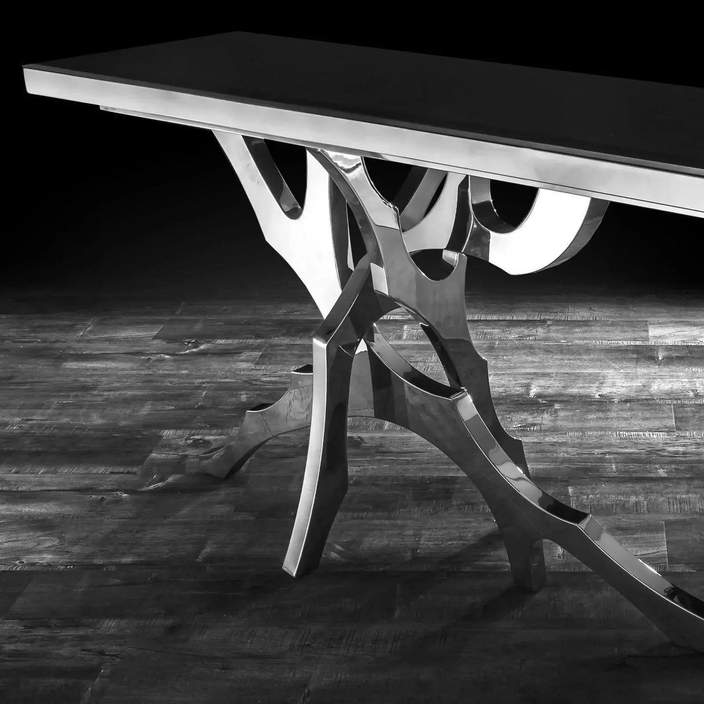 Albero Black Glass Top Console Table – Contemporary Design