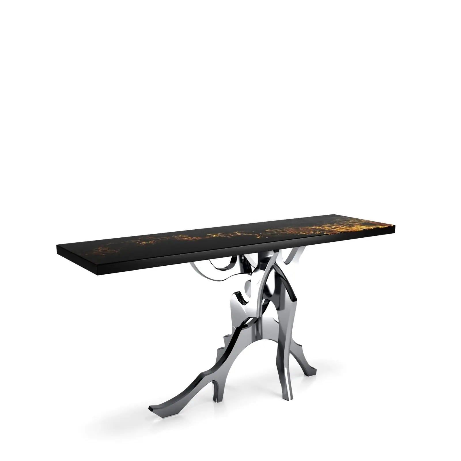 Albero Polished Stainless Steel Base Black Art Large Console Table