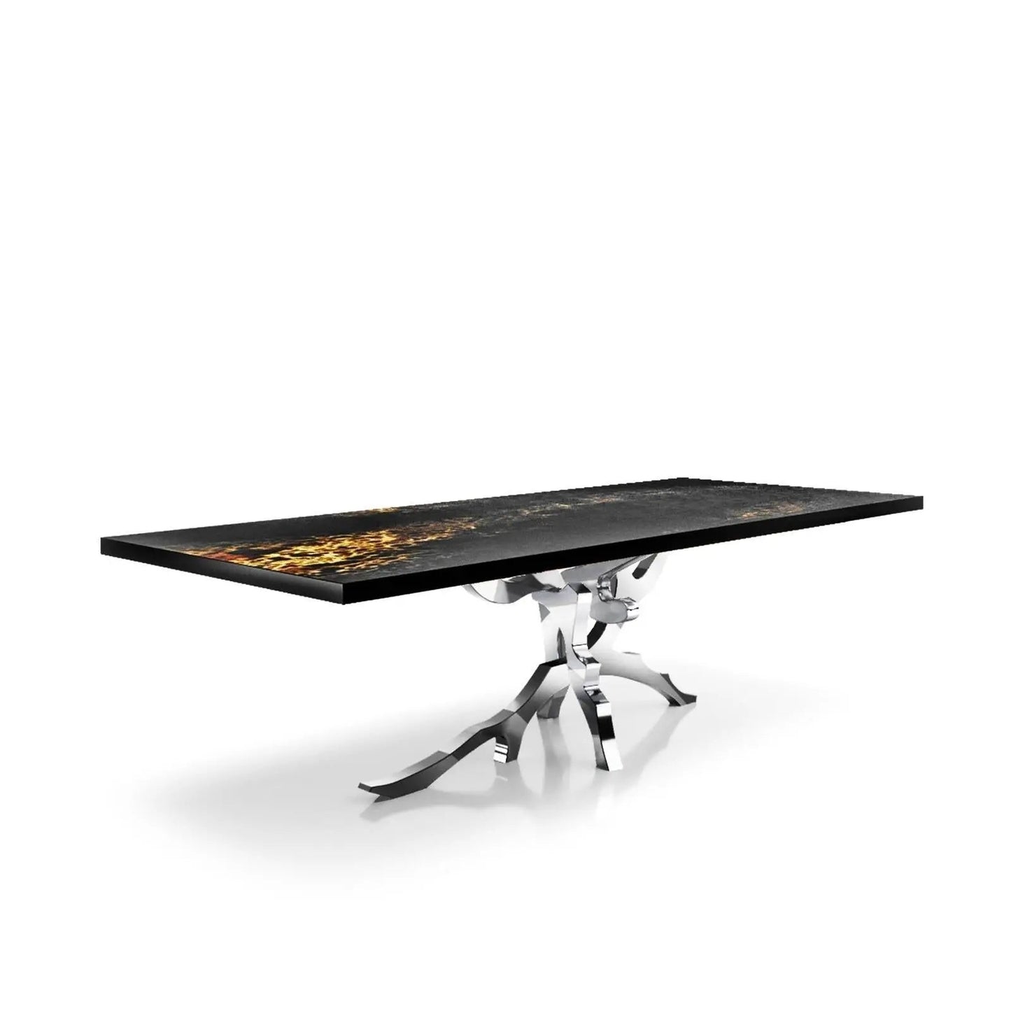 Albero Polished Stainless Steel Base Black Art Large Dining Table