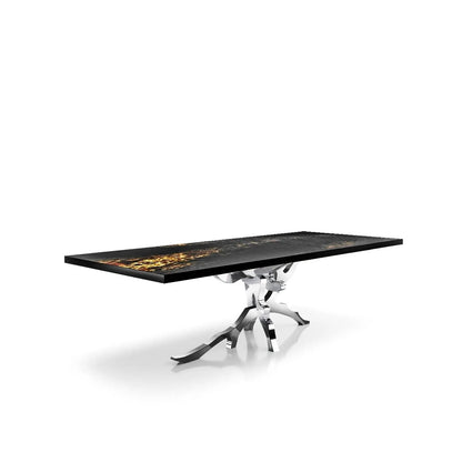 Albero Polished Stainless Steel Base Black Art Small Dining Table