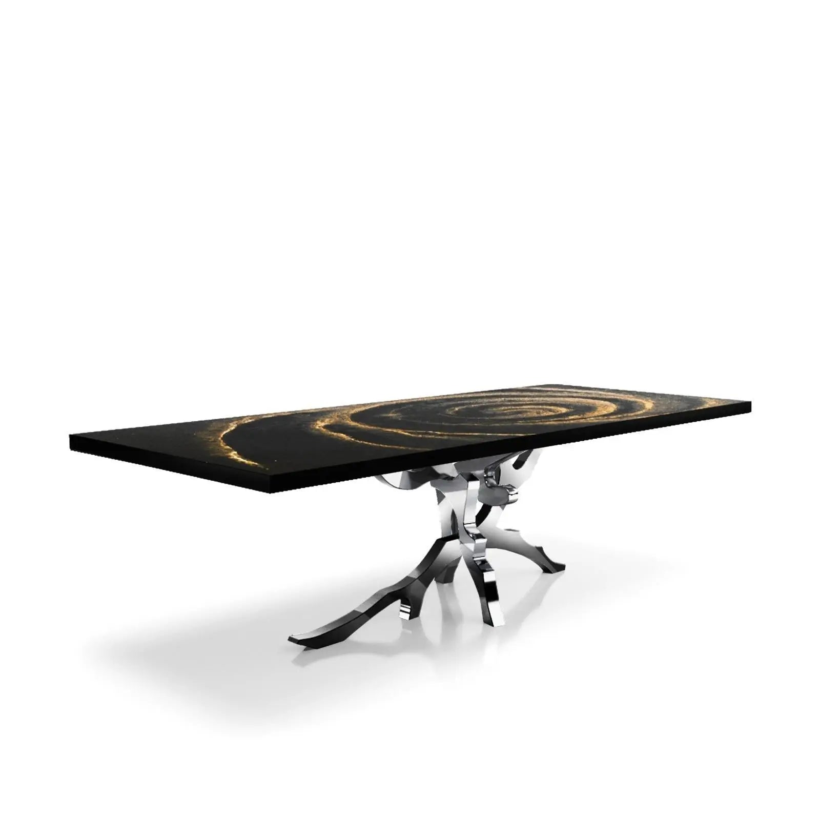 Albero Polished Stainless Steel Base Black Fiore Large Dining Table