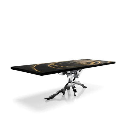 Albero Polished Stainless Steel Base Black Fiore Large Dining Table
