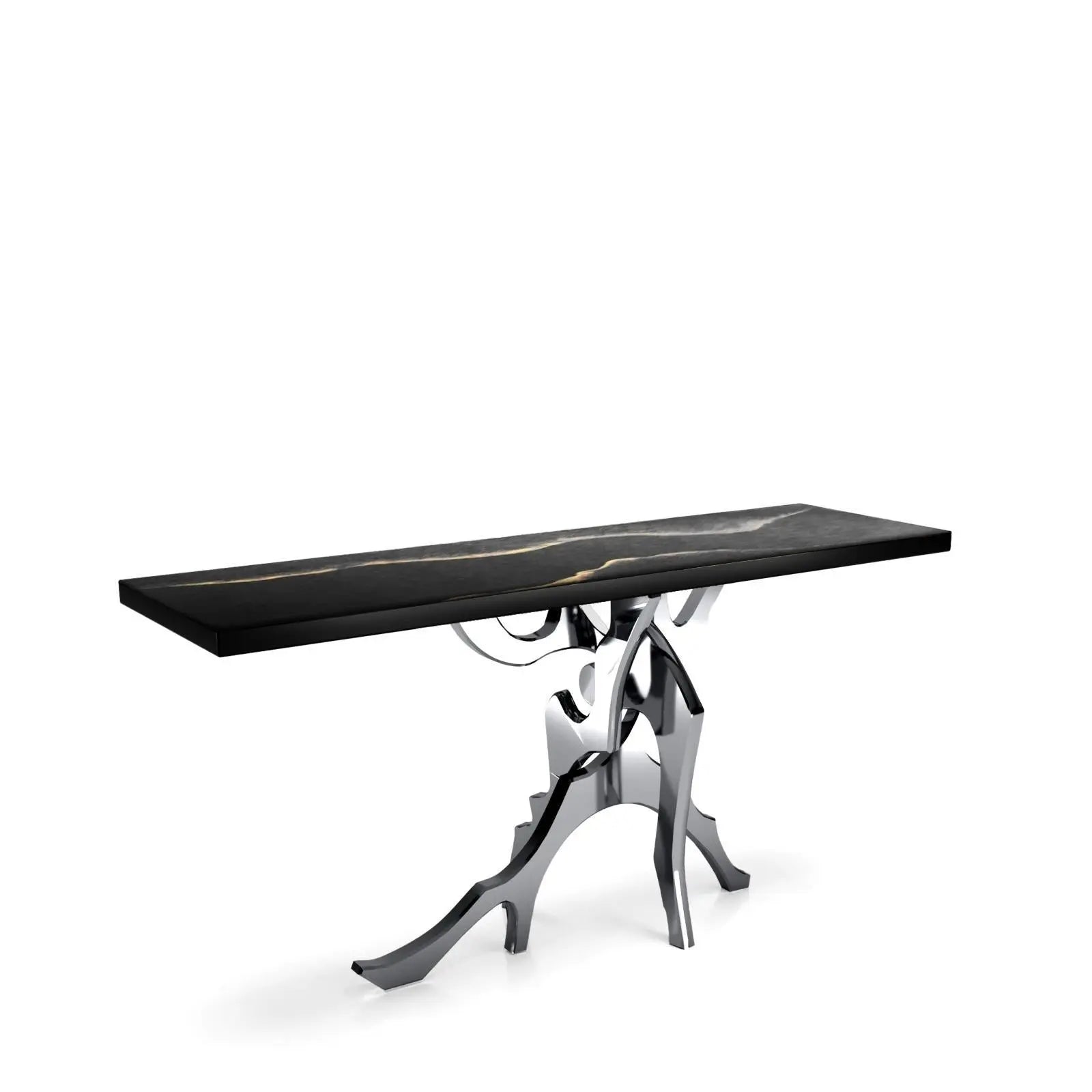 Albero Polished Stainless Steel Base Black Mountain Large Console Table