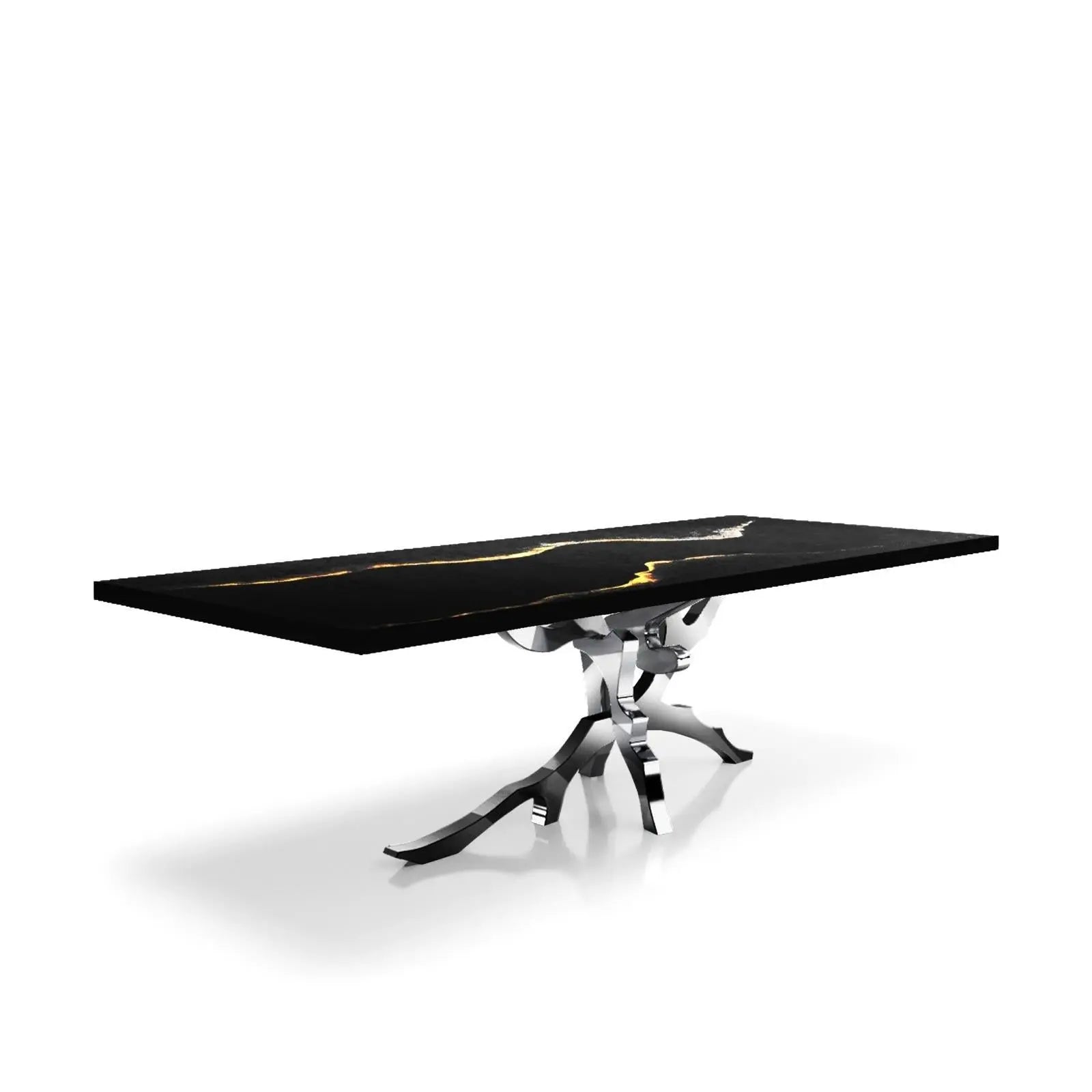 Albero Polished Stainless Steel Base Black Mountain Large Dining Table