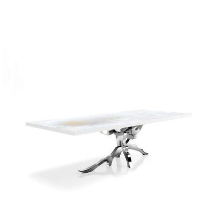 Albero Polished Stainless Steel Base White Art Small Dining Table
