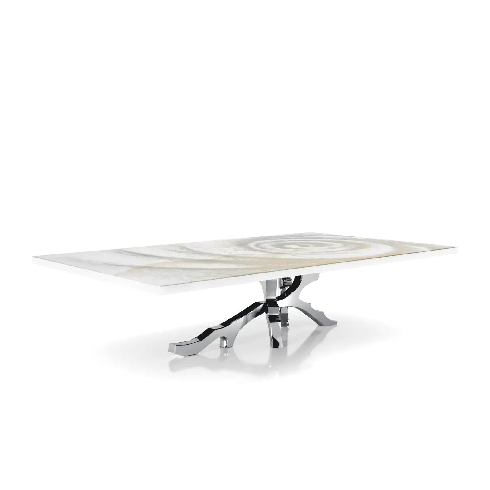 Albero Polished Stainless Steel Base White Fiore Large Coffee Table