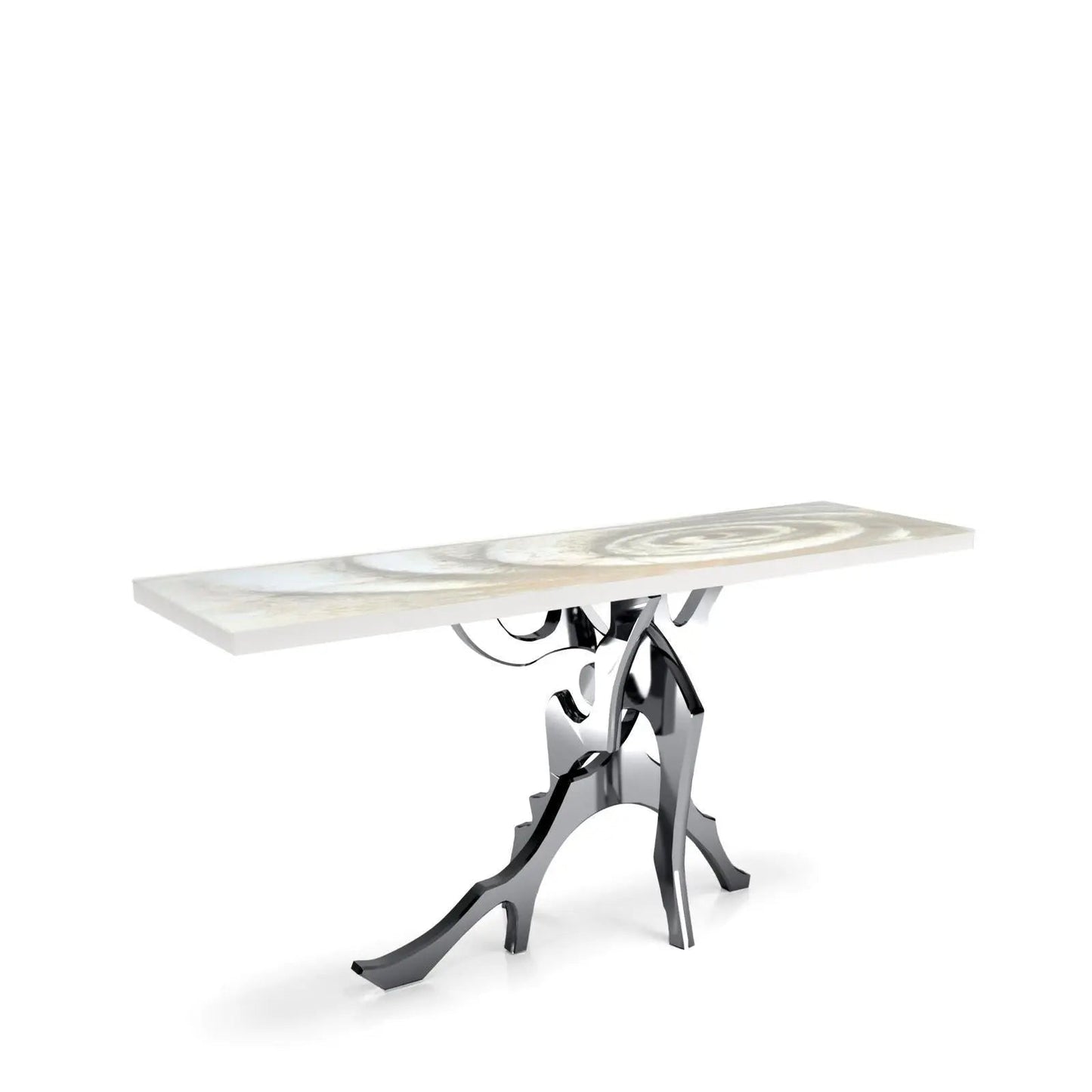 Albero Polished Stainless Steel Base White Fiore Large Console Table