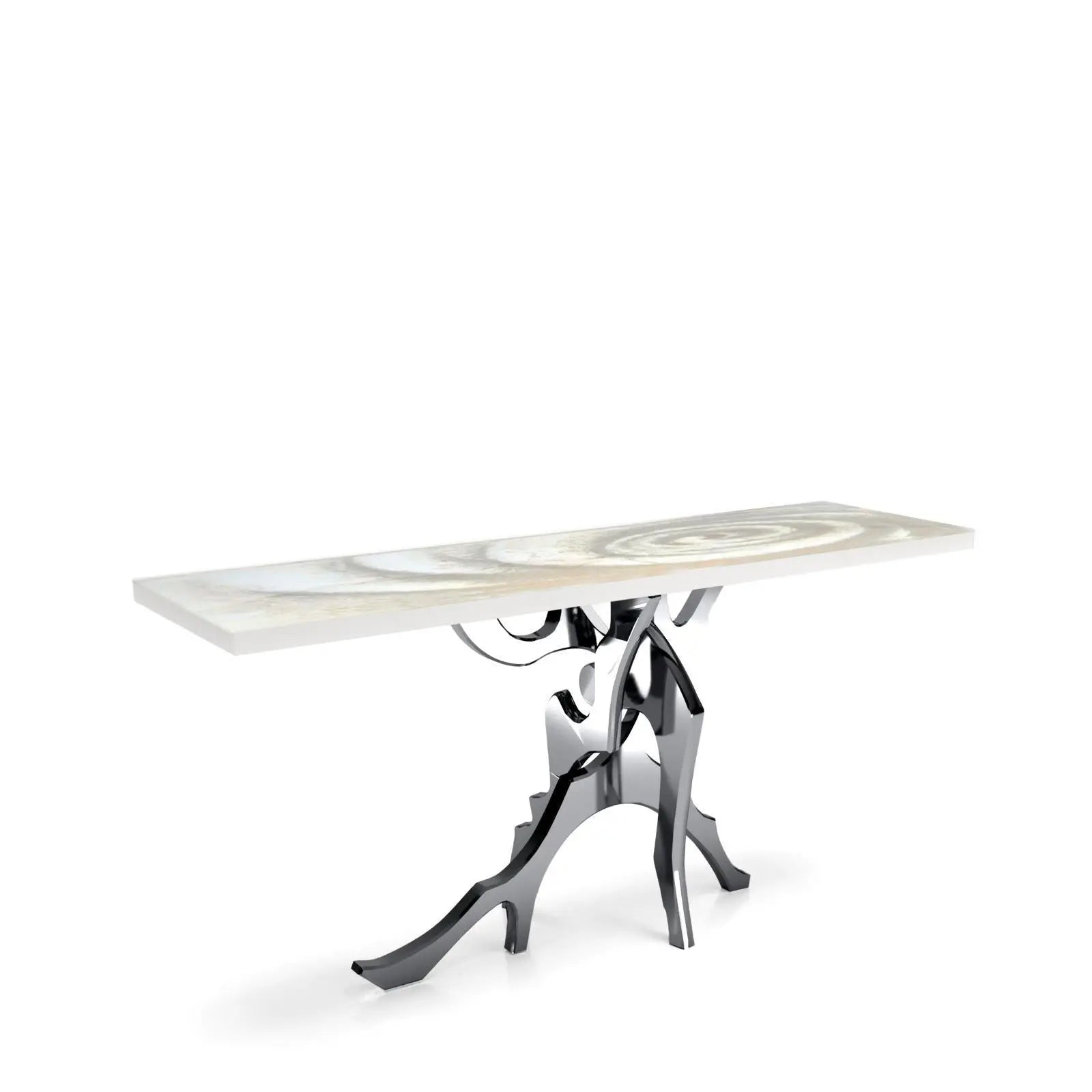 Albero Polished Stainless Steel Base White Fiore Large Console Table