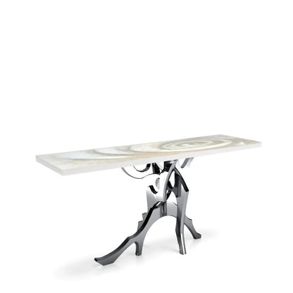 Albero Polished Stainless Steel Base White Fiore Large Console Table
