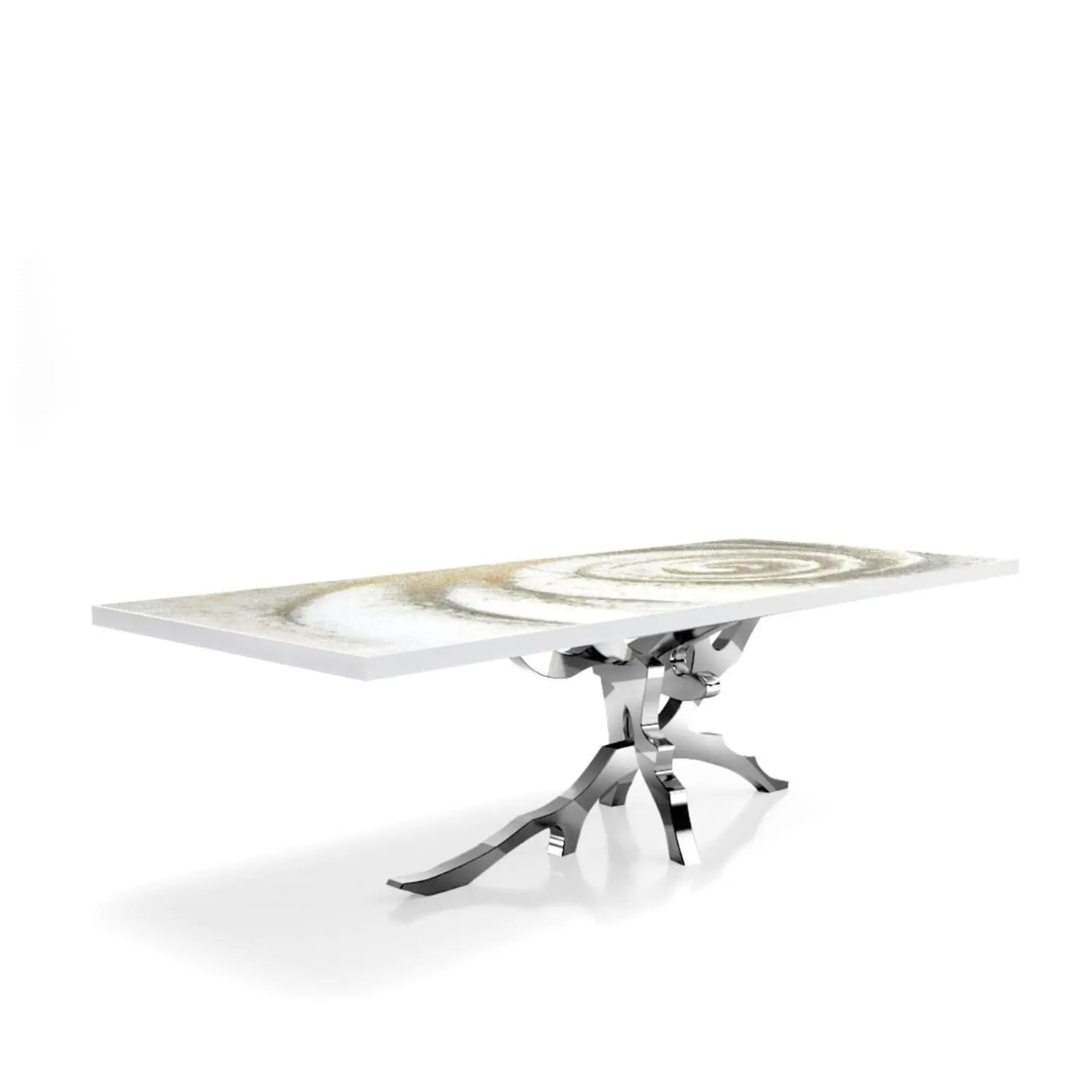 Albero Polished Stainless Steel Base White Fiore Large Dining Table