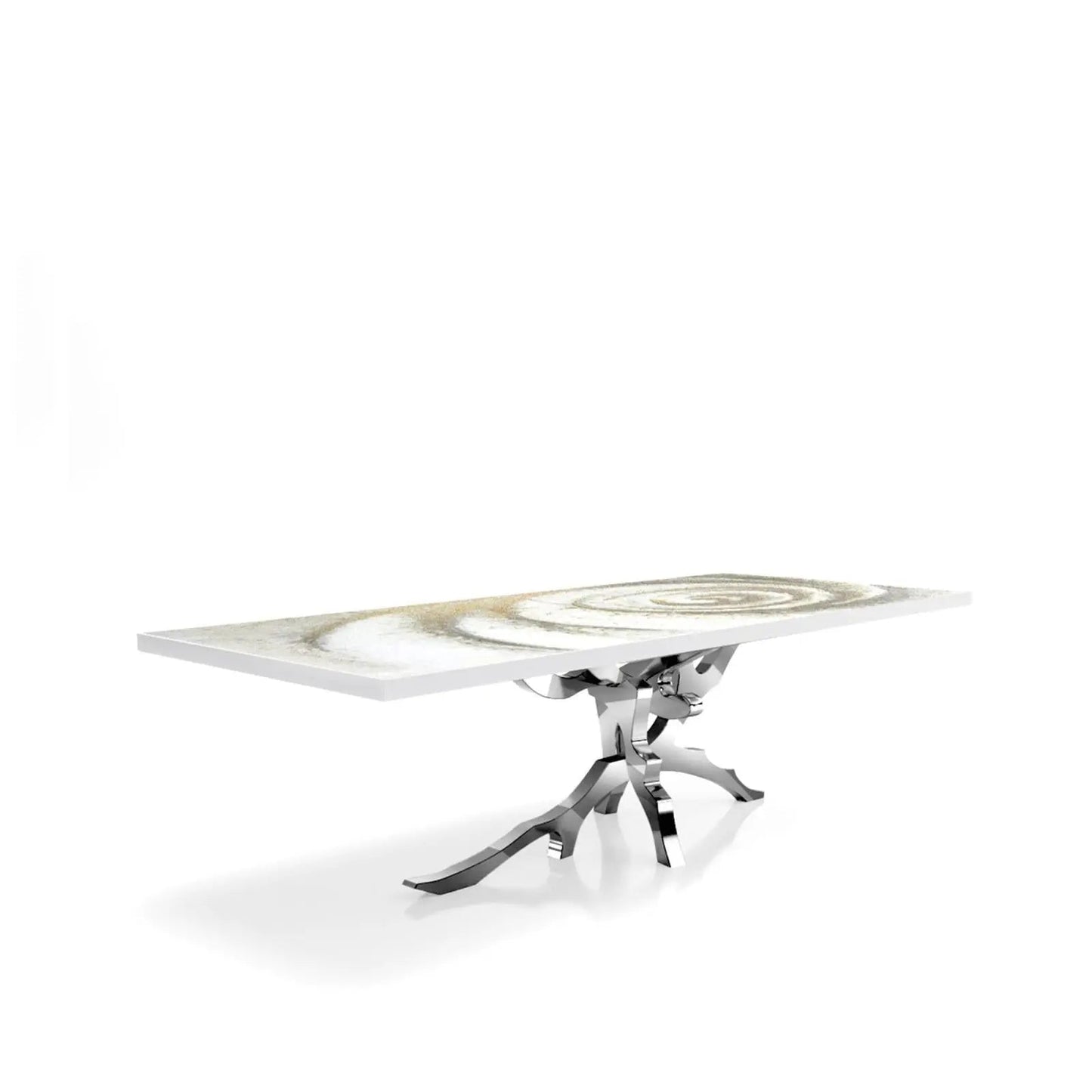 Albero Polished Stainless Steel Base White Fiore Small Dining Table