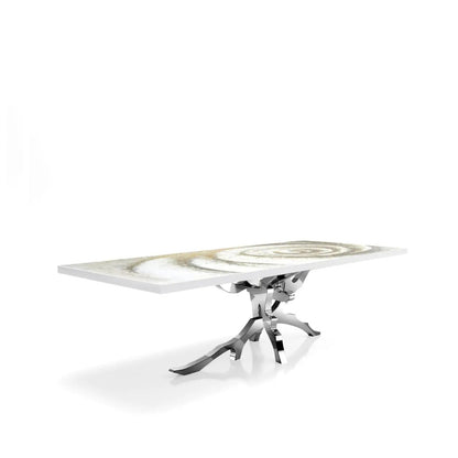 Albero Polished Stainless Steel Base White Fiore Small Dining Table