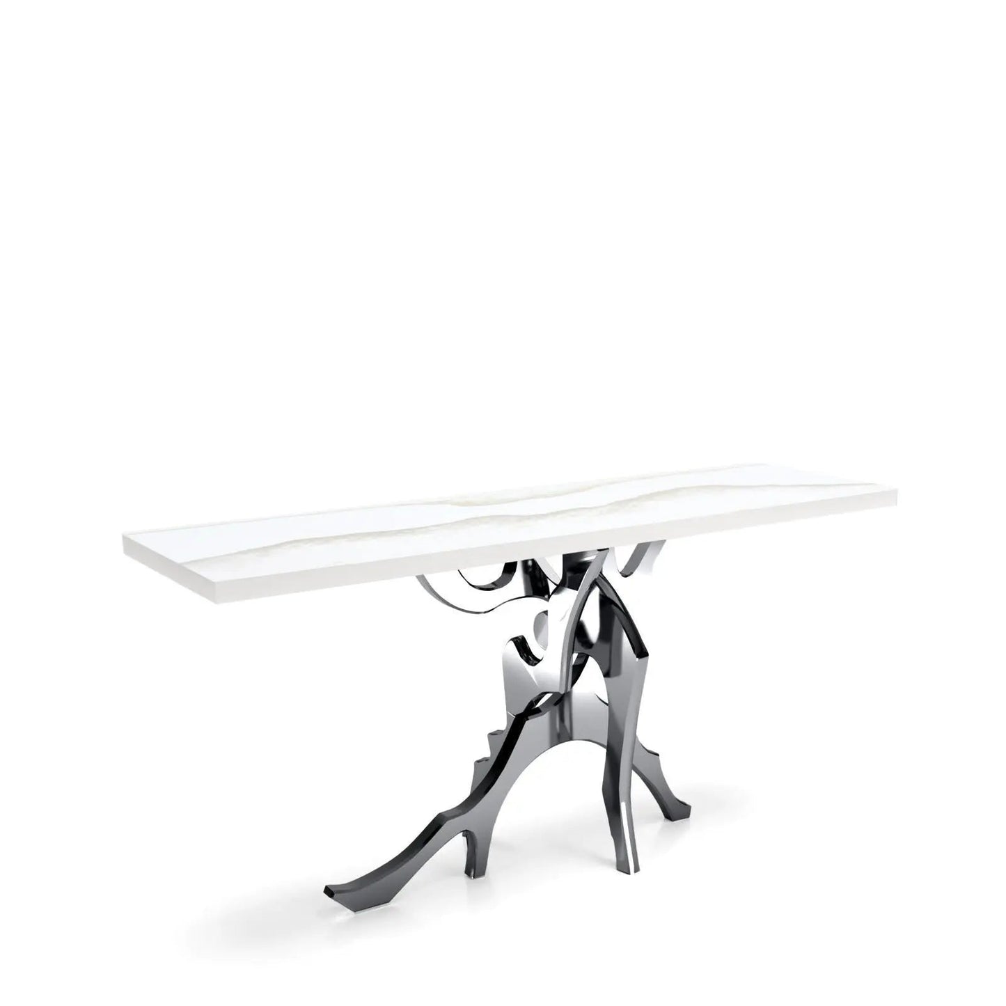 Albero Polished Stainless Steel Base White Mountain Large Console Table