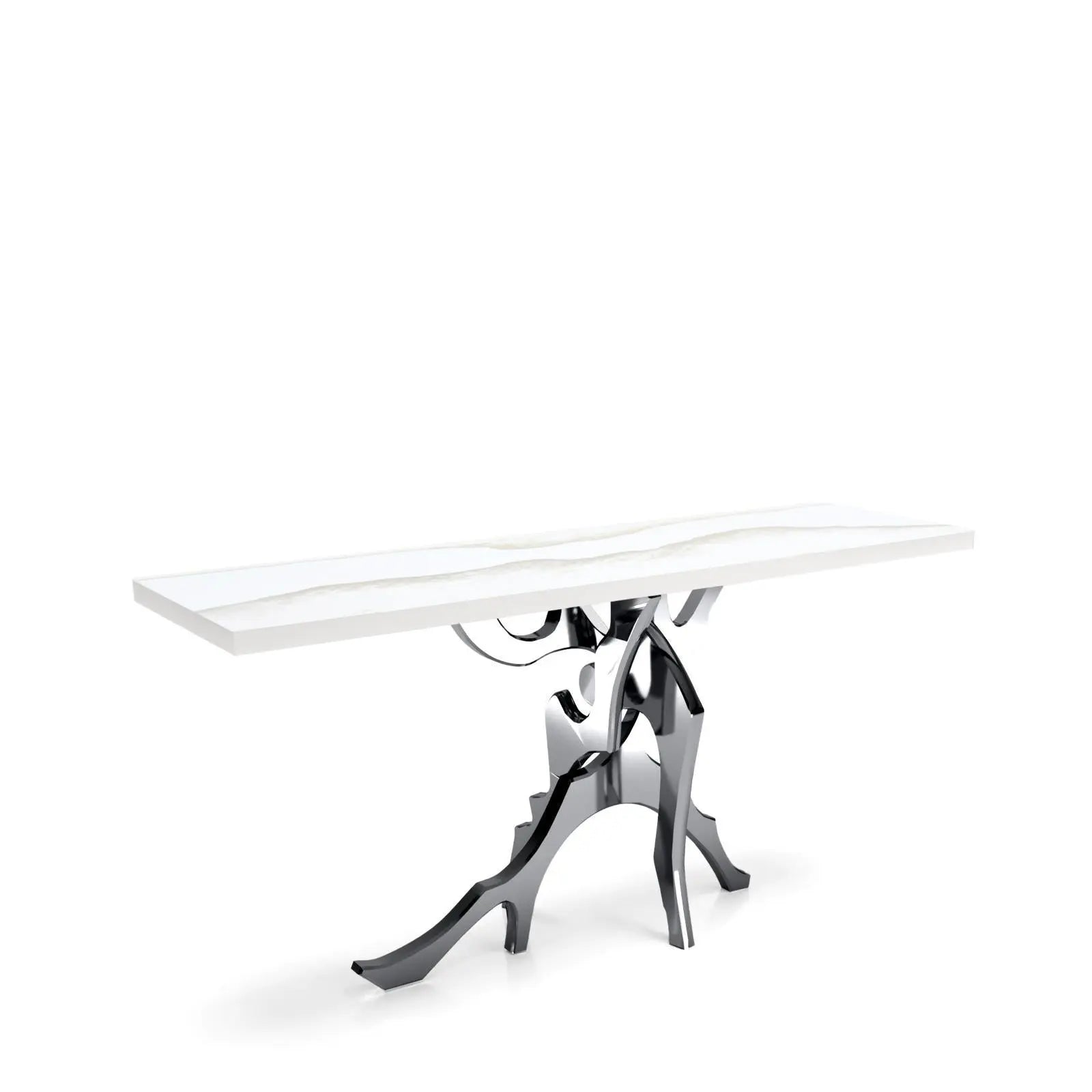 Albero Polished Stainless Steel Base White Mountain Large Console Table