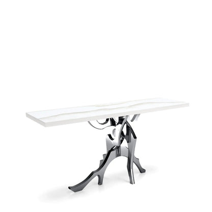 Albero Polished Stainless Steel Base White Mountain Large Console Table