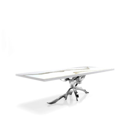 Albero Polished Stainless Steel Base White Mountain Small Dining Table