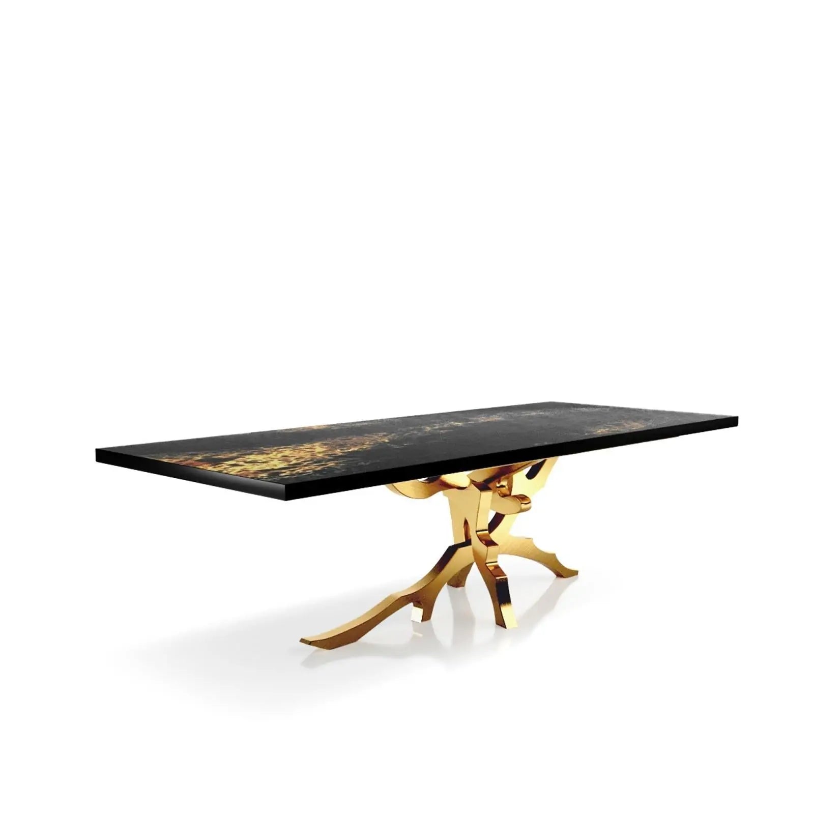 Albero Titanium Gold Polished Stainless Steel Base Black Art Large Dining Table