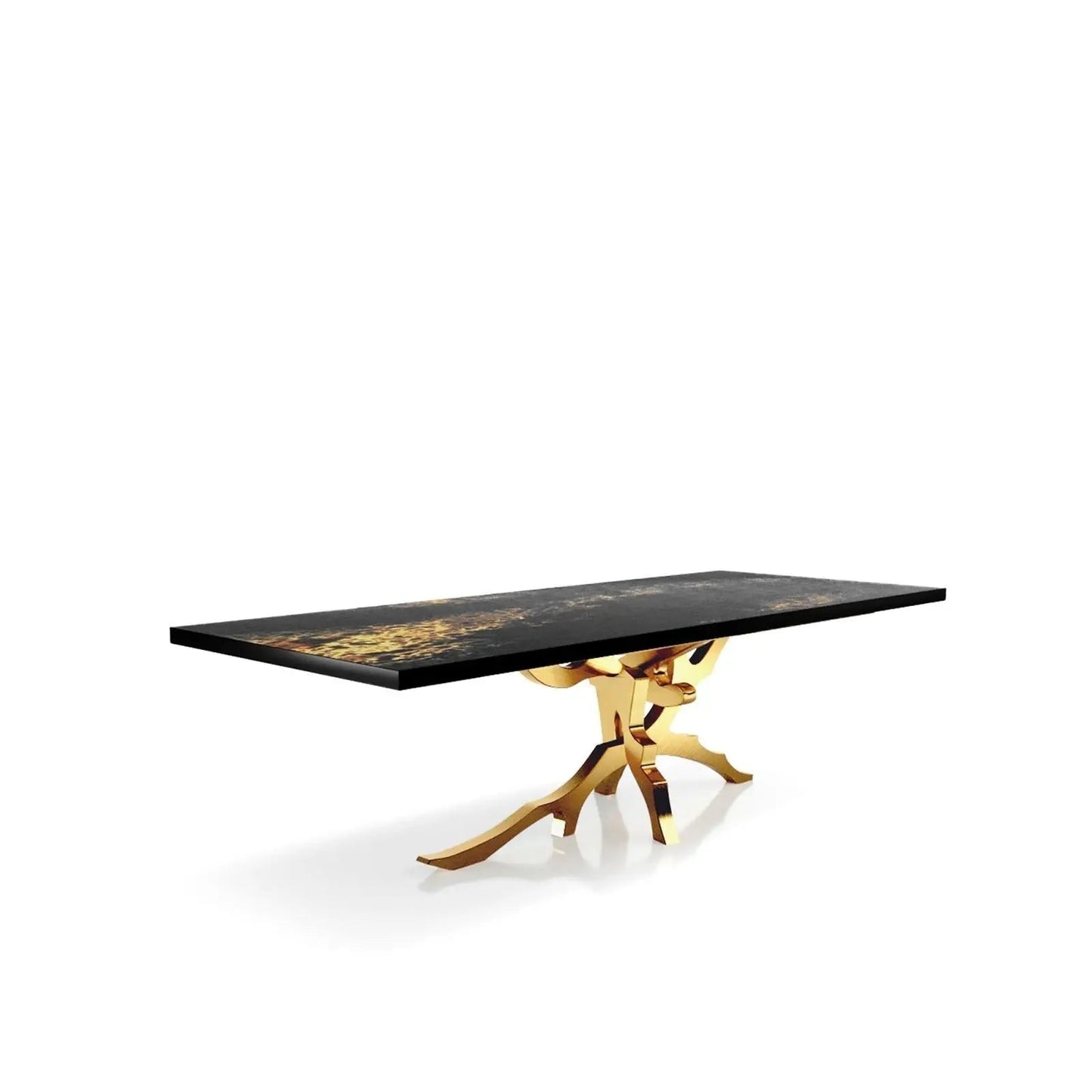 Albero Titanium Gold Polished Stainless Steel Base Black Art Small Dining Table