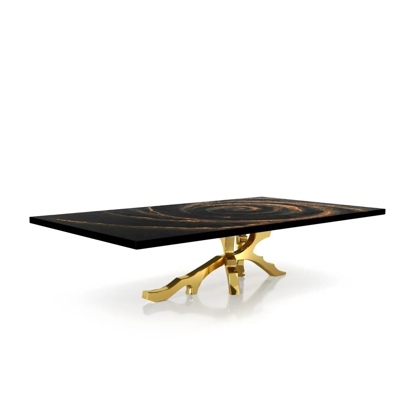 Albero Titanium Gold Polished Stainless Steel Base Black Fiore Large Coffee Table