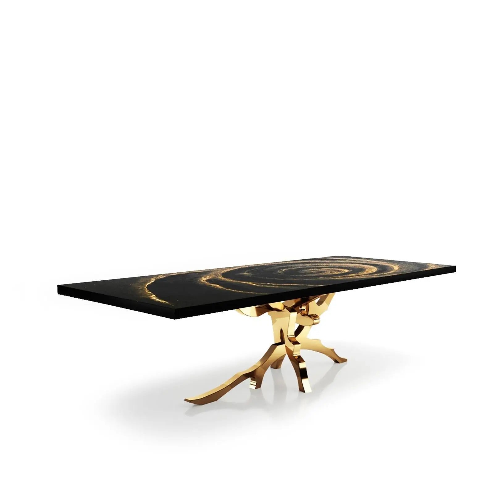 Albero Titanium Gold Polished Stainless Steel Base Black Fiore Small Dining Table