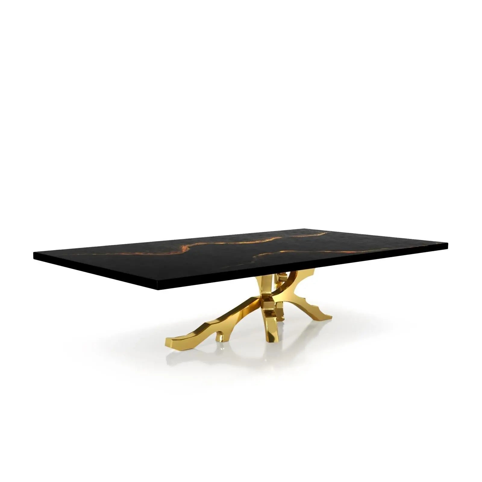 Albero Titanium Gold Polished Stainless Steel Base Black Mountain Large Coffee Table