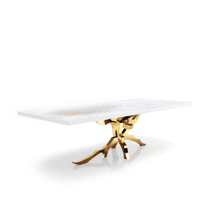 Albero Titanium Gold Polished Stainless Steel Base White Art Large Dining Table