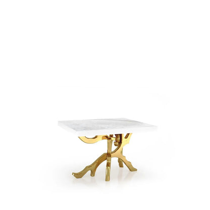 Albero Titanium Gold Polished Stainless Steel Base White Art Large End Table