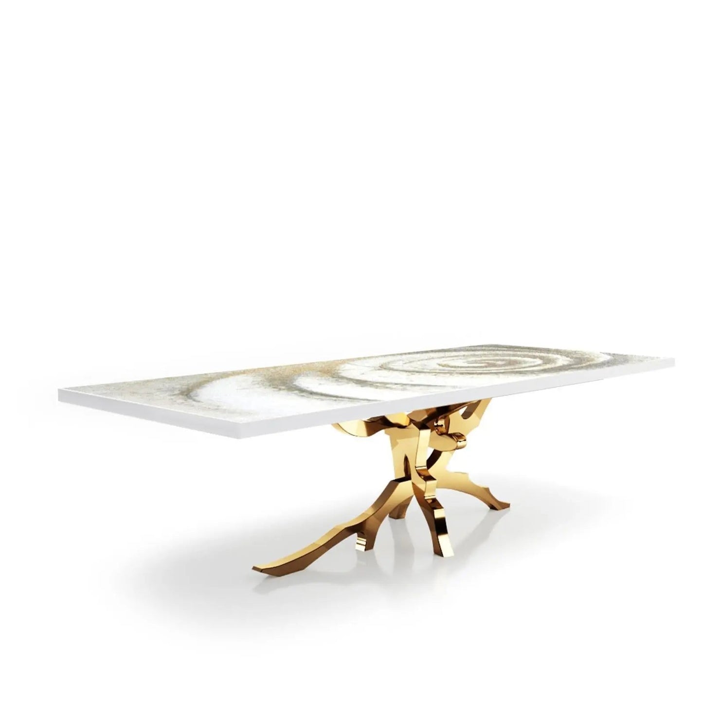 Albero Titanium Gold Polished Stainless Steel Base White Fiore Large Dining Table